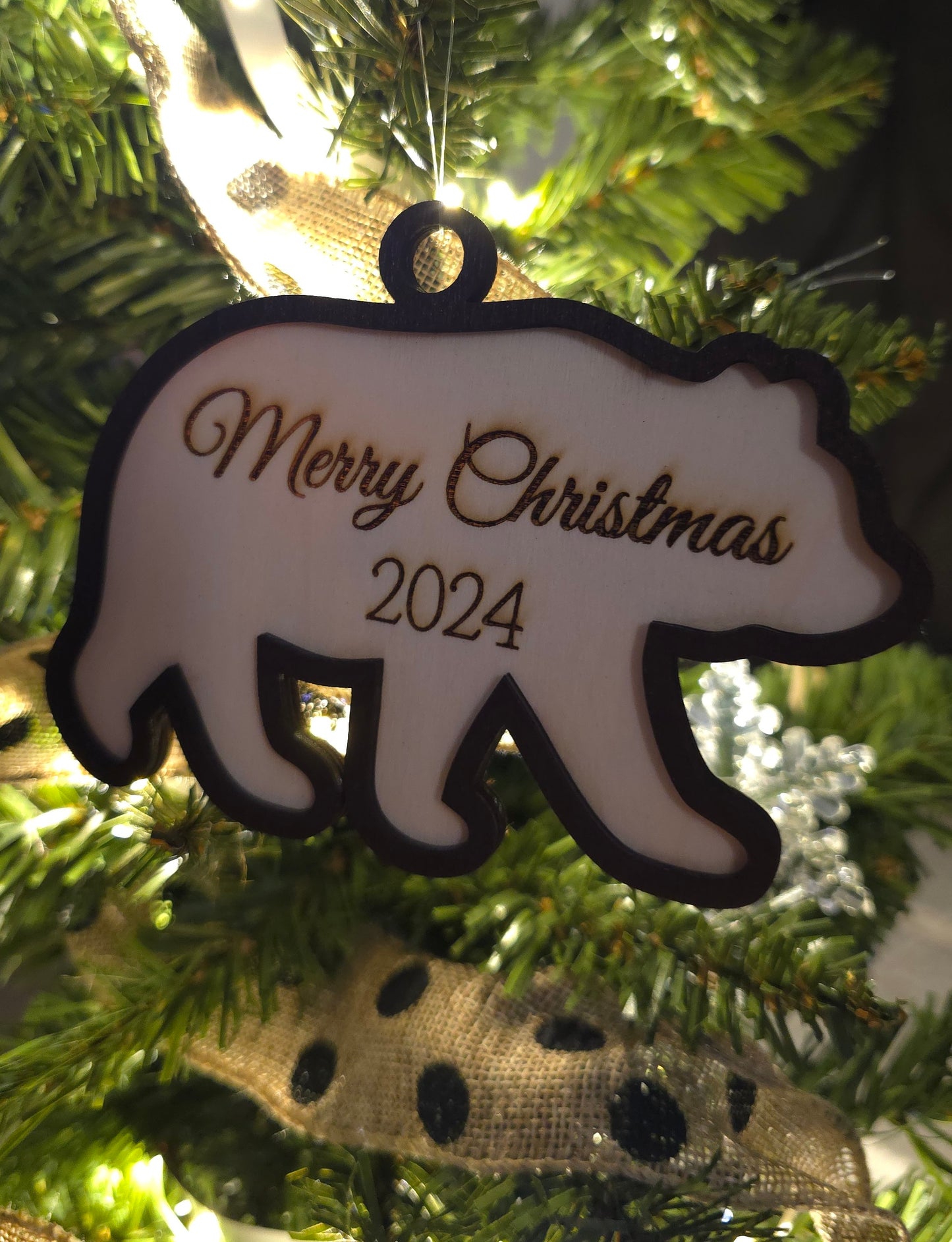 Merry Christmas 2024 Bear Ornament - 2 Layers