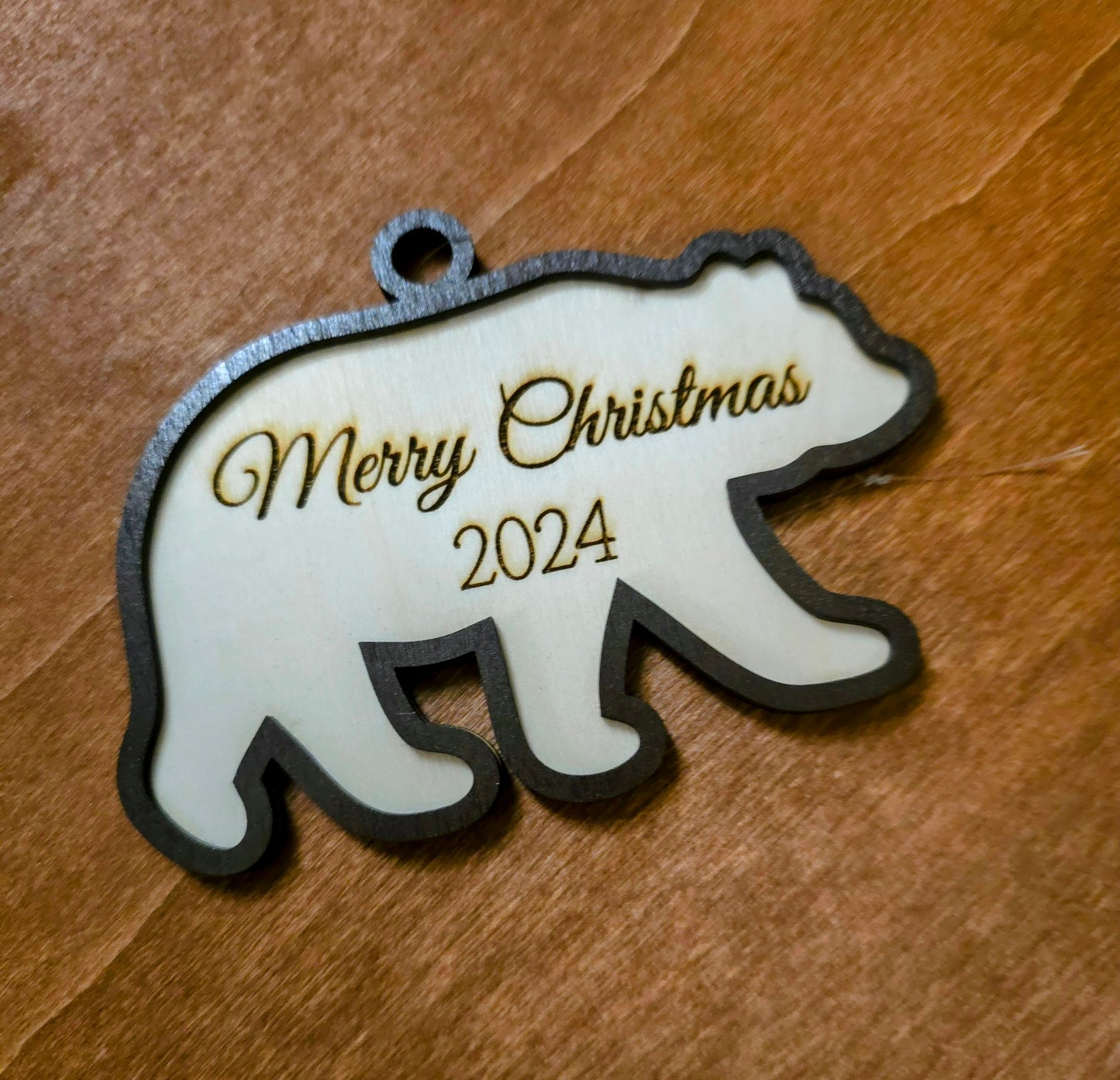 Merry Christmas 2024 Bear Ornament - 2 Layers