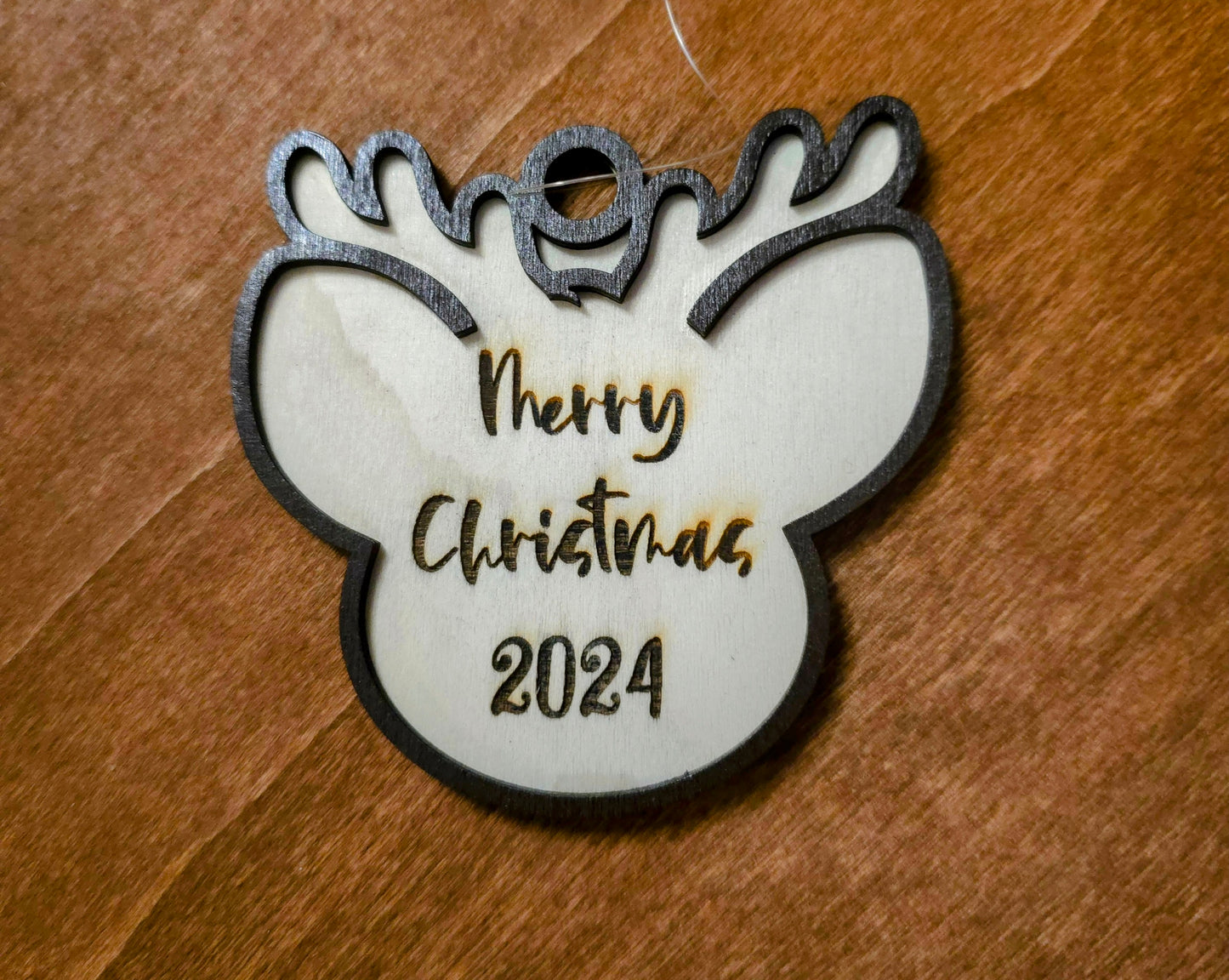 Merry Christmas Reindeer Engraved Ornament - 2 Layers